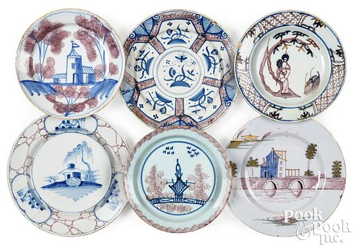 SIX DELFTWARE PLATES, MID 18TH