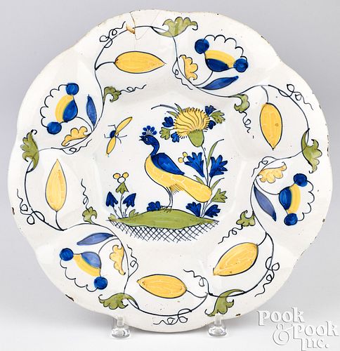 DELFTWARE LOBED PEACOCK DISH, CA.