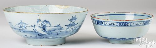 TWO ENGLISH DELFTWARE BOWLS, MID