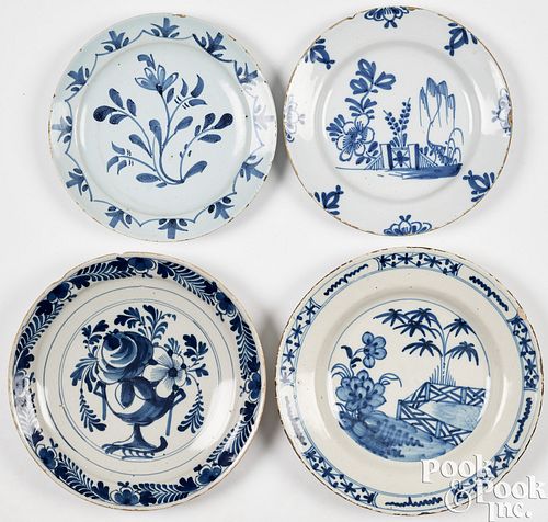 FOUR DELFTWARE PLATES, MID 18TH