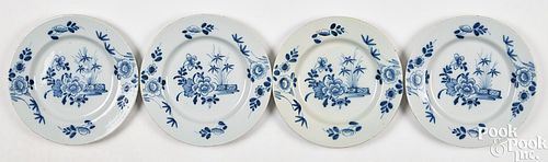 FOUR ENGLISH DELFTWARE PLATES,