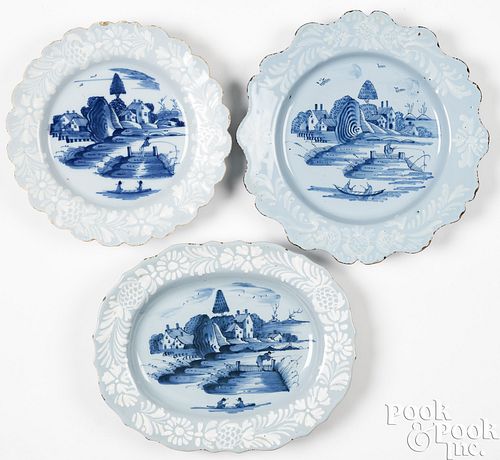 TWO DELFTWARE SCALLOPED RIM PLATES