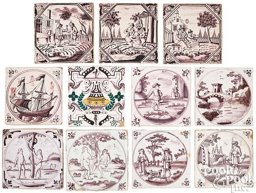 ELEVEN DELFTWARE MANGANESE DECORATED