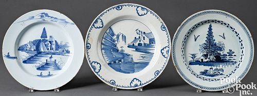 THREE DELFTWARE CHARGERS, MID 18TH