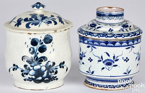 TWO ENGLISH DELFTWARE LIDDED SUGAR