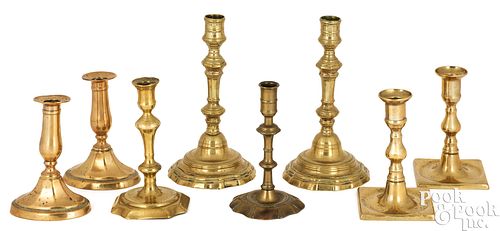 EIGHT BRASS CANDLESTICKSEight brass