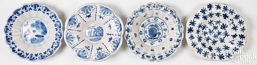 FOUR ENGLISH DELFTWARE LOBED DISHES,