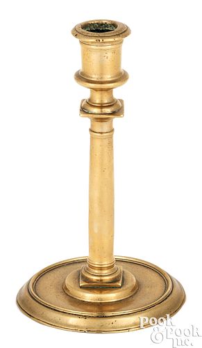 FRENCH HENRI II BRASS PILLAR CANDLESTICKFrench