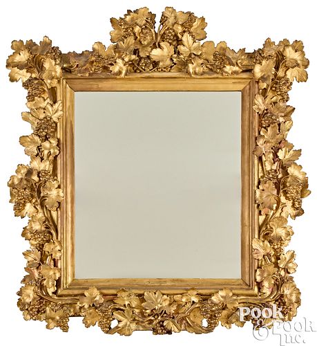 LARGE CARVED GILTWOOD MIRROR, 19TH