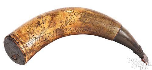 GEORGIAN SCRIMSHAW POWDER HORN,