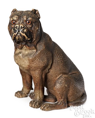 TERRACOTTA BULLDOG WITH GLASS EYES,