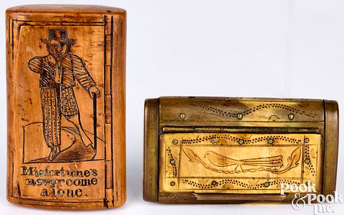 TWO CARVED SNUFF BOXES, 19TH C.Two