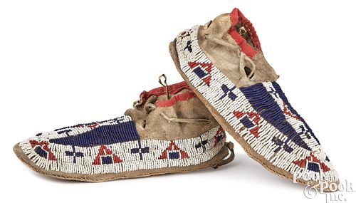 PAIR OF PLAINS INDIAN BEADED MOCCASINS,