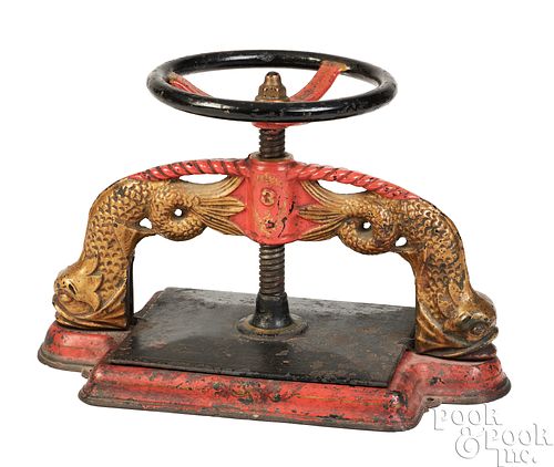 PAINTED CAST IRON BOOK PRESS, 19TH