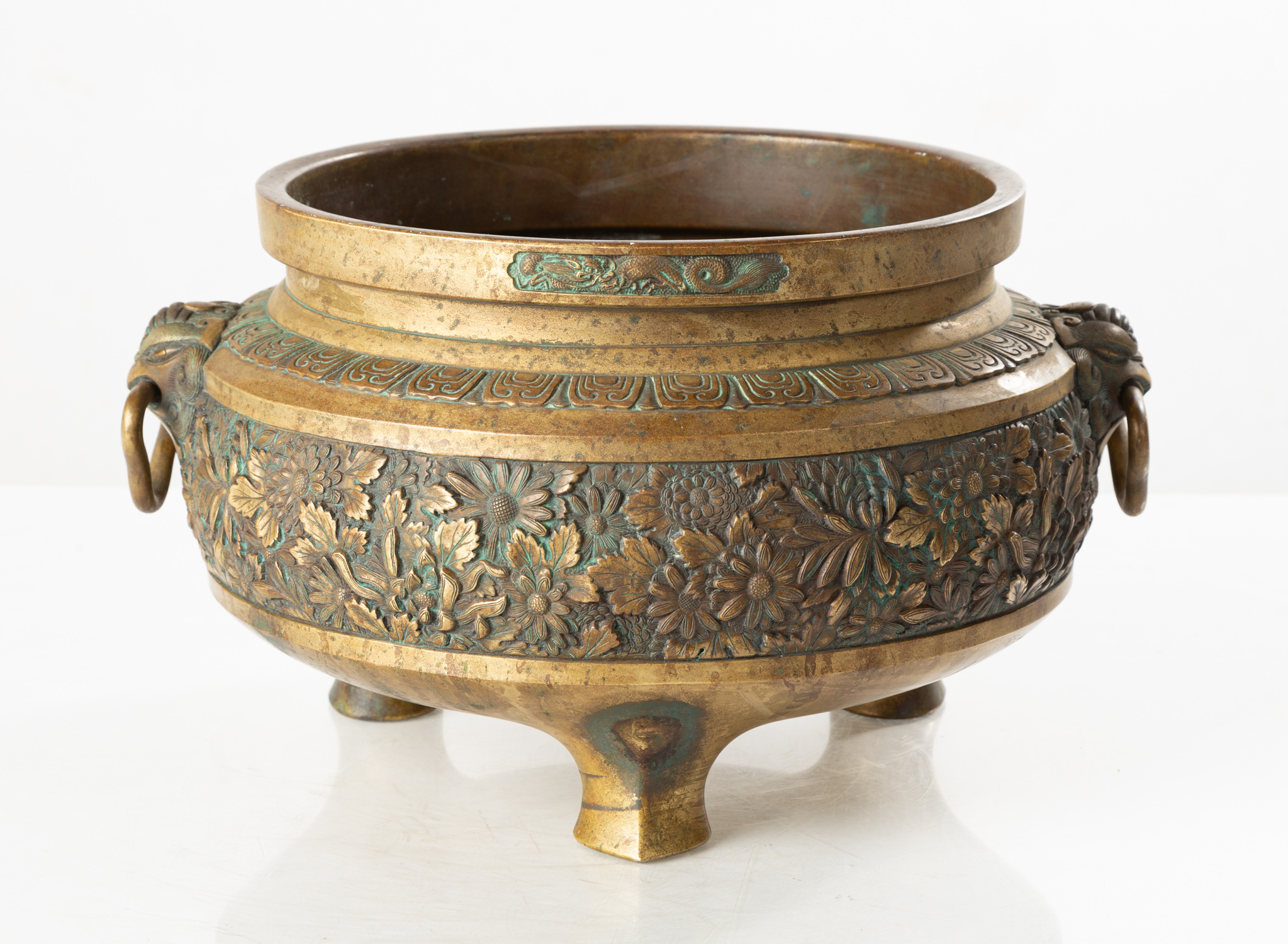CHINESE BRONZE CENSER Bronze with floral