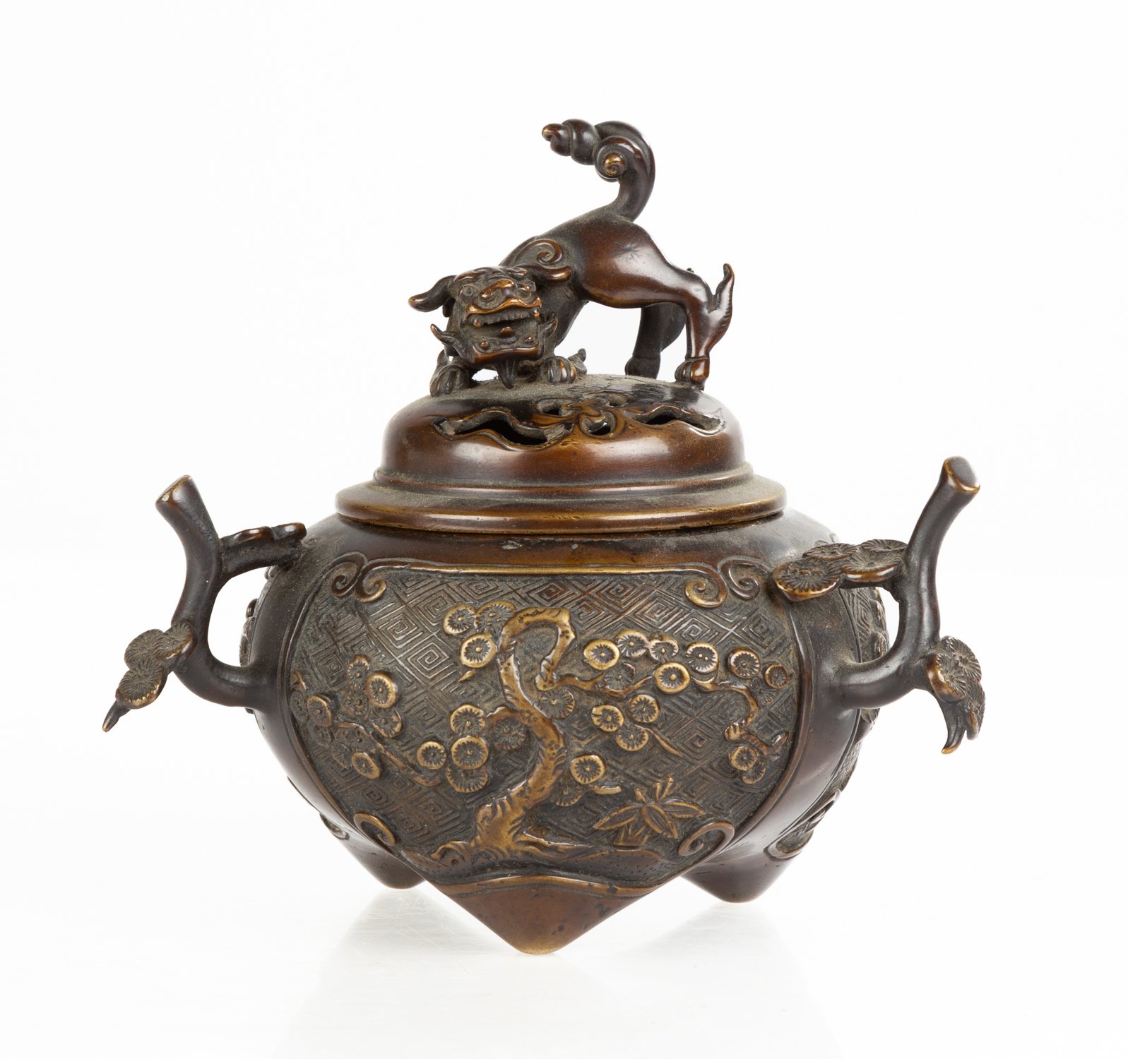 CHINESE BRONZE CENSER With Foo dog finial