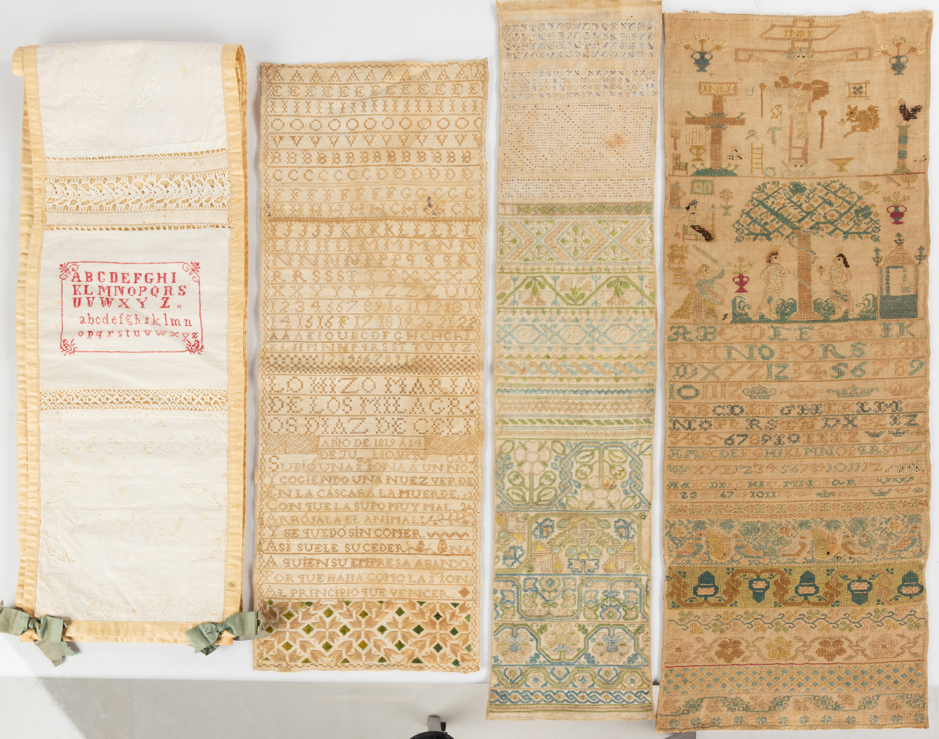 FOUR 19TH CENTURY SHOW TOWEL NEEDLEWORKS