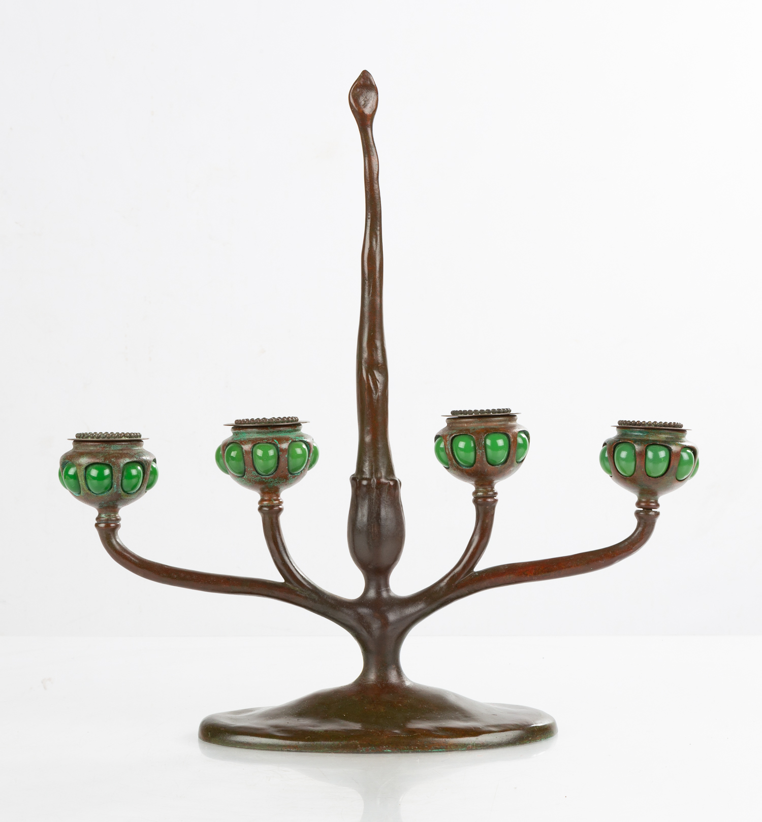 BRONZE FOUR-LIGHT BLOWN-OUT CANDELABRUM