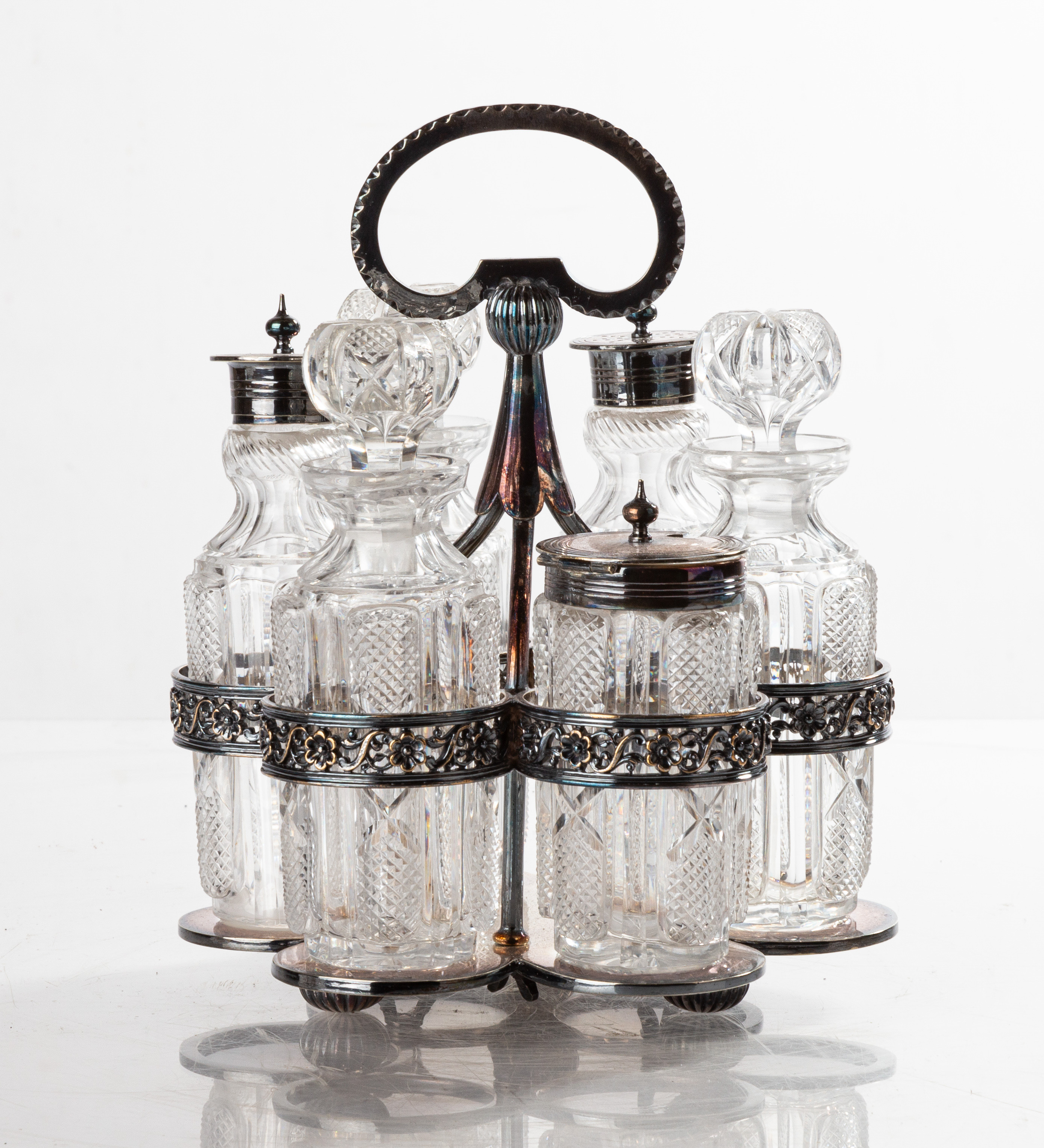 SILVER PLATE AND CUT GLASS CRUET