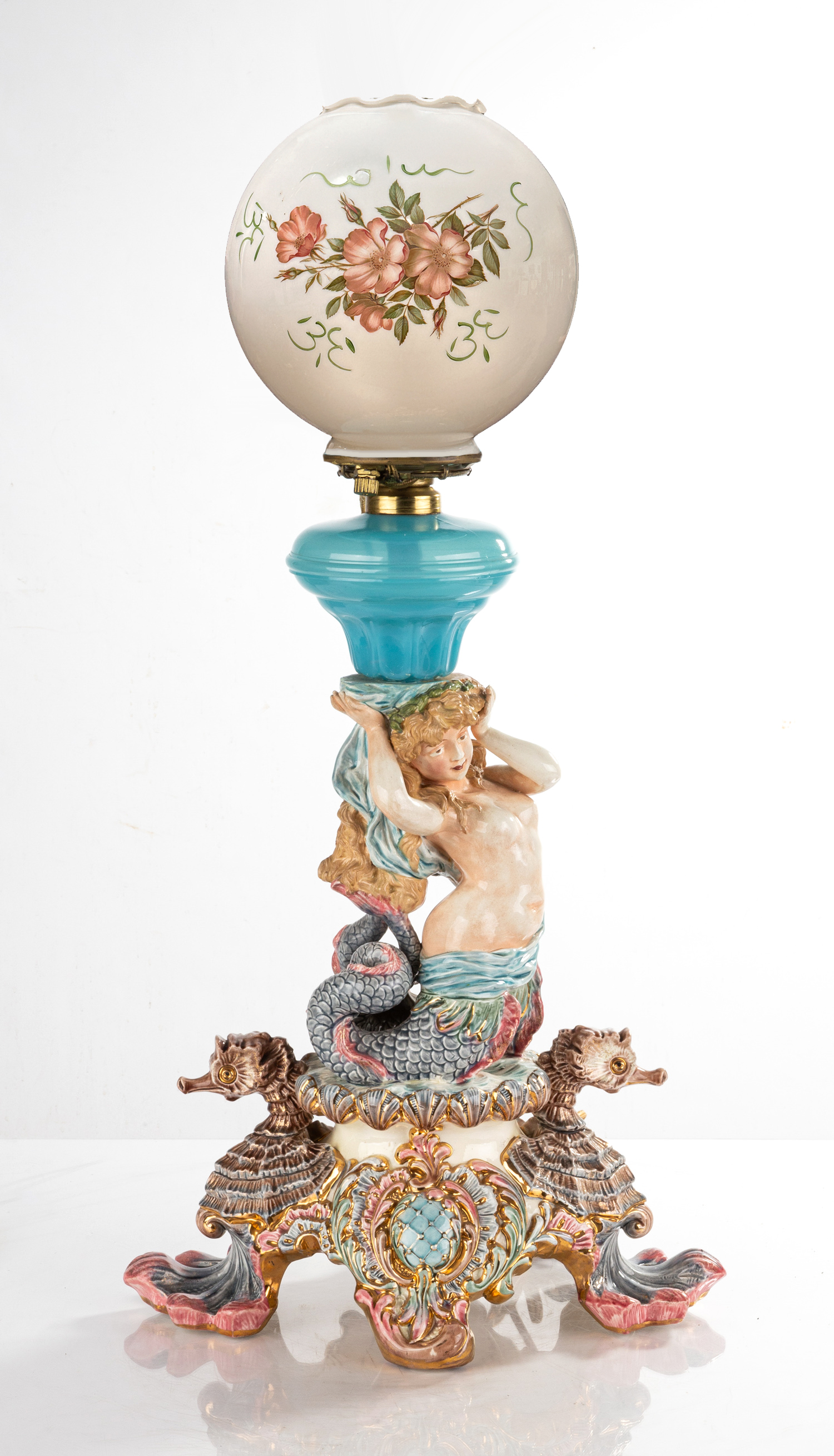 MAJOLICA MERMAID OIL LAMP Continental,