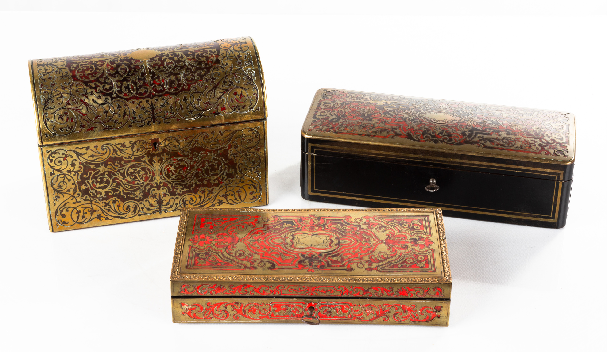 THREE BOULLE CASKET AND DRESSER BOXES