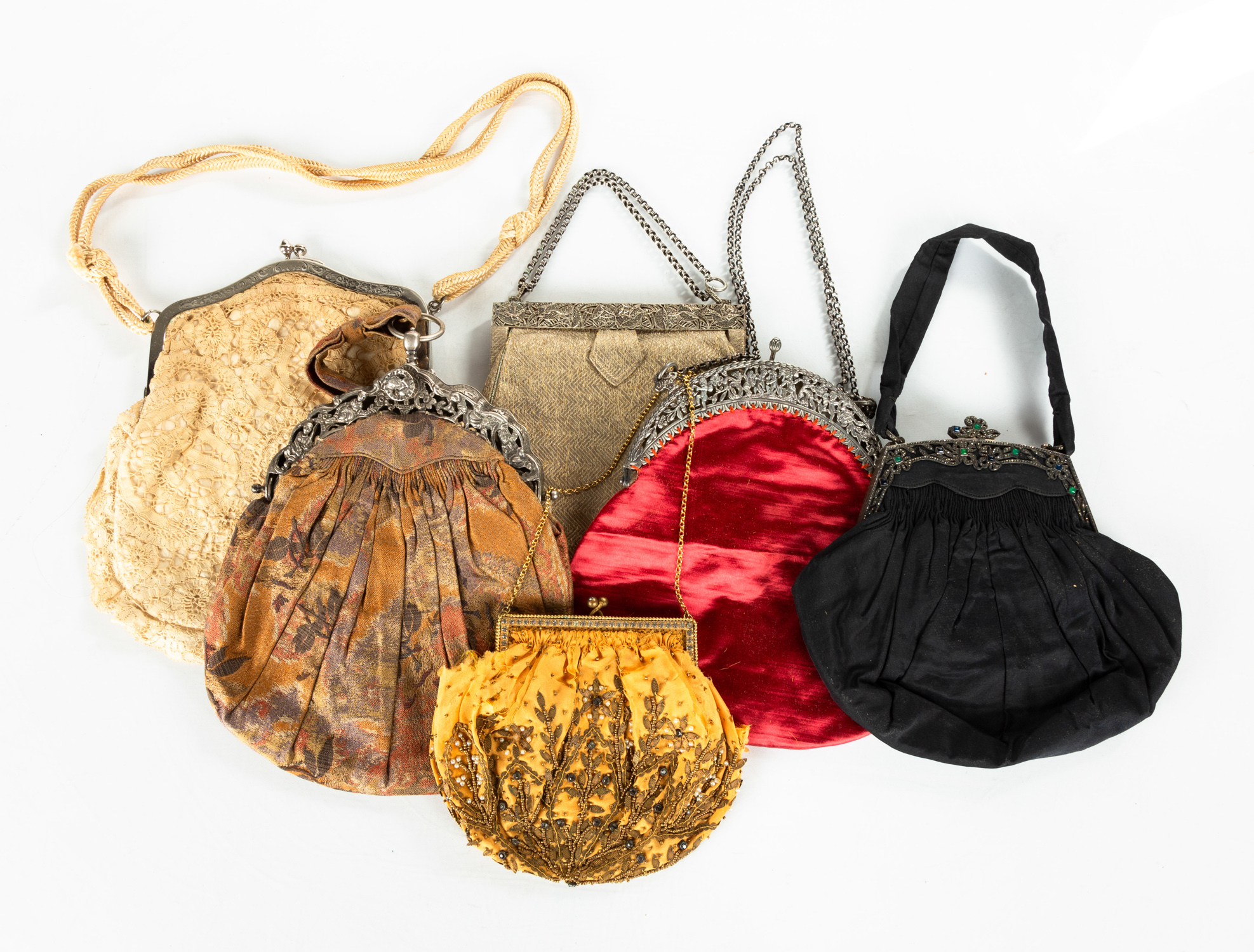 SIX ANTIQUE LADIES' EVENING BAGS