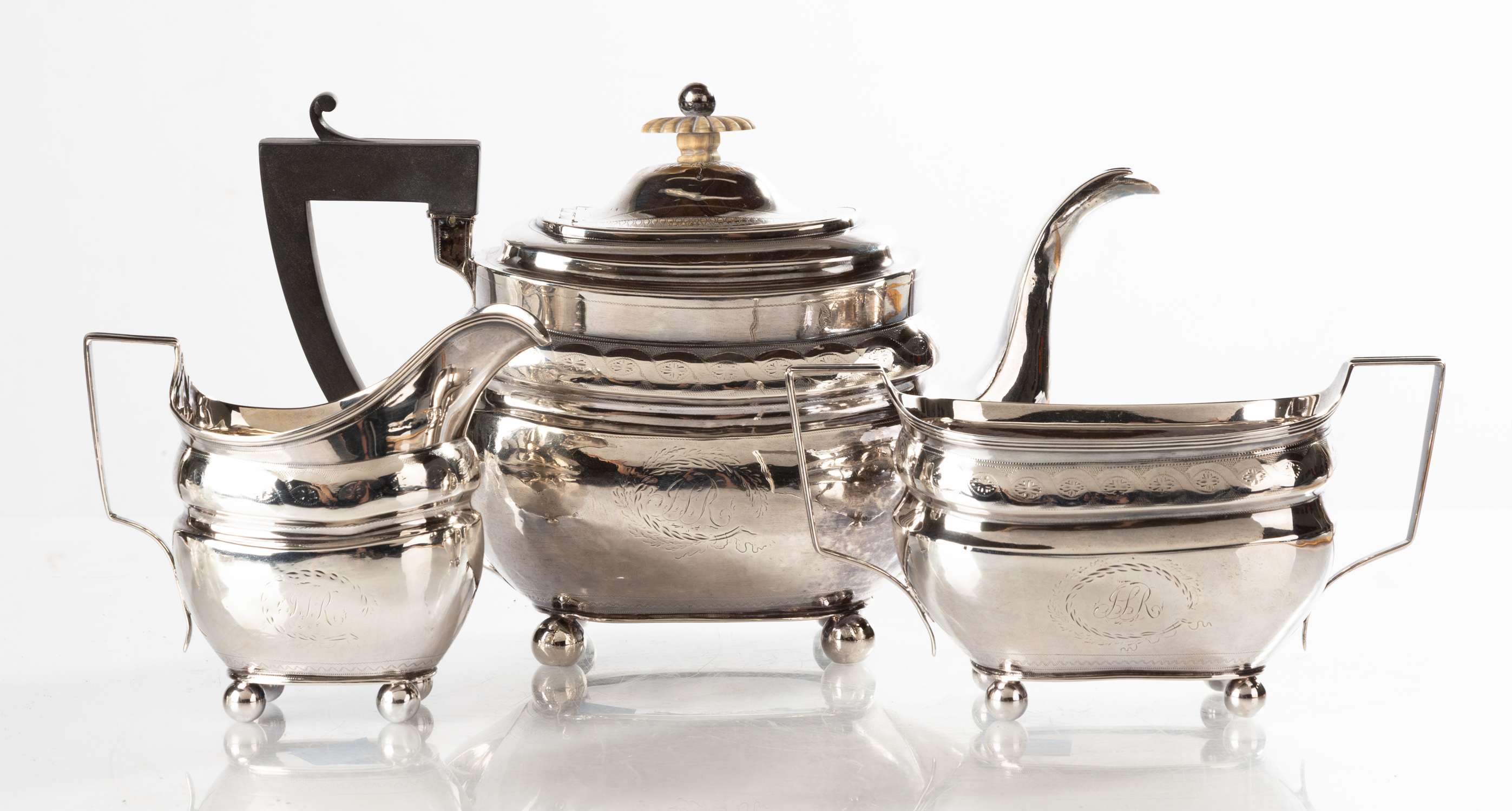 THREE-PIECE ENGLISH SILVER TEA