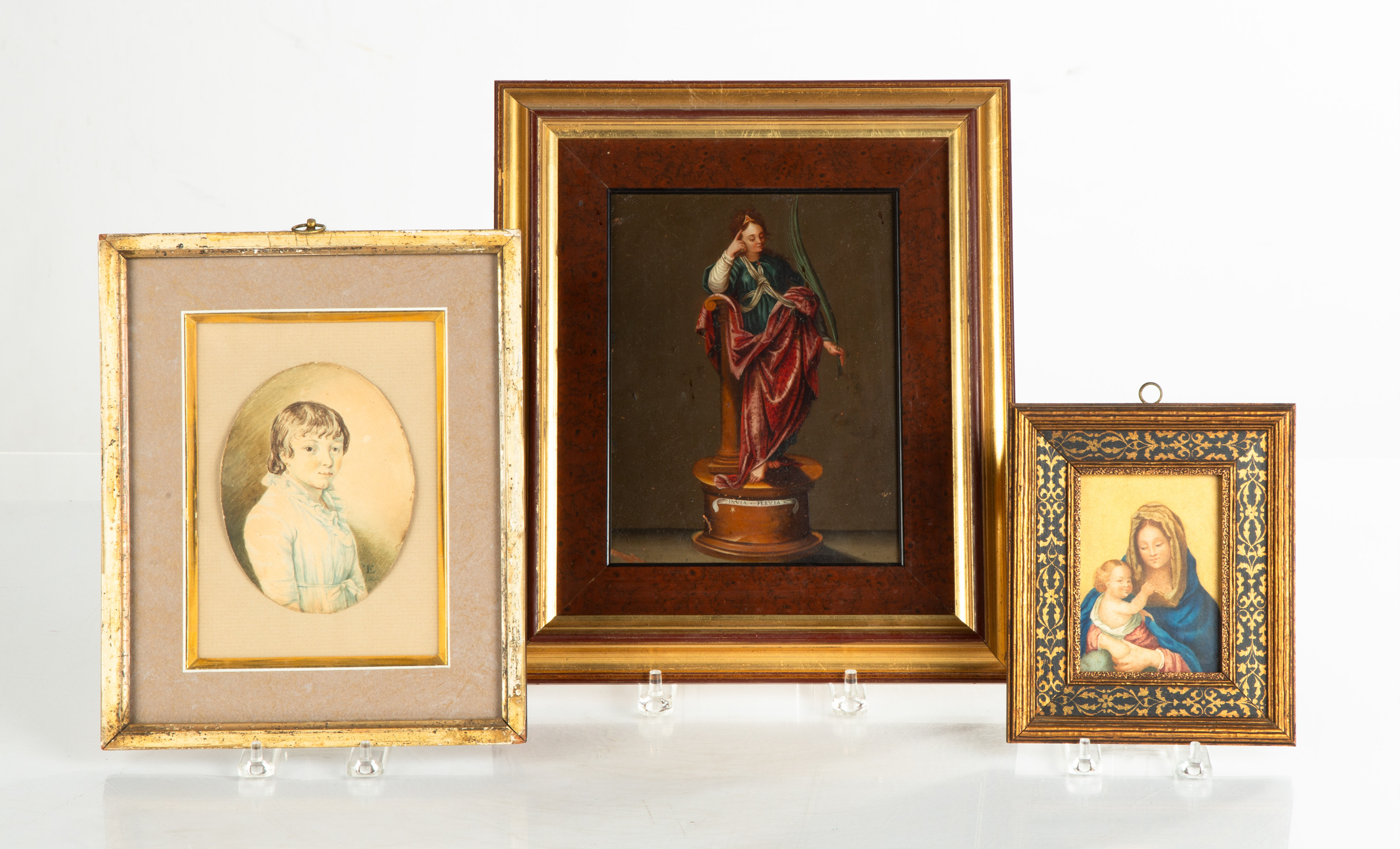 THREE PAINTINGS 19th century. Two watercolor/gouache