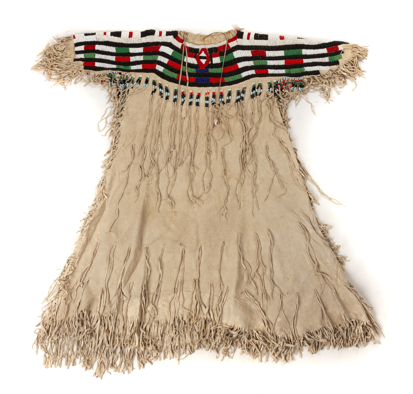 CROW BEADED HIDE DRESS Early 20th