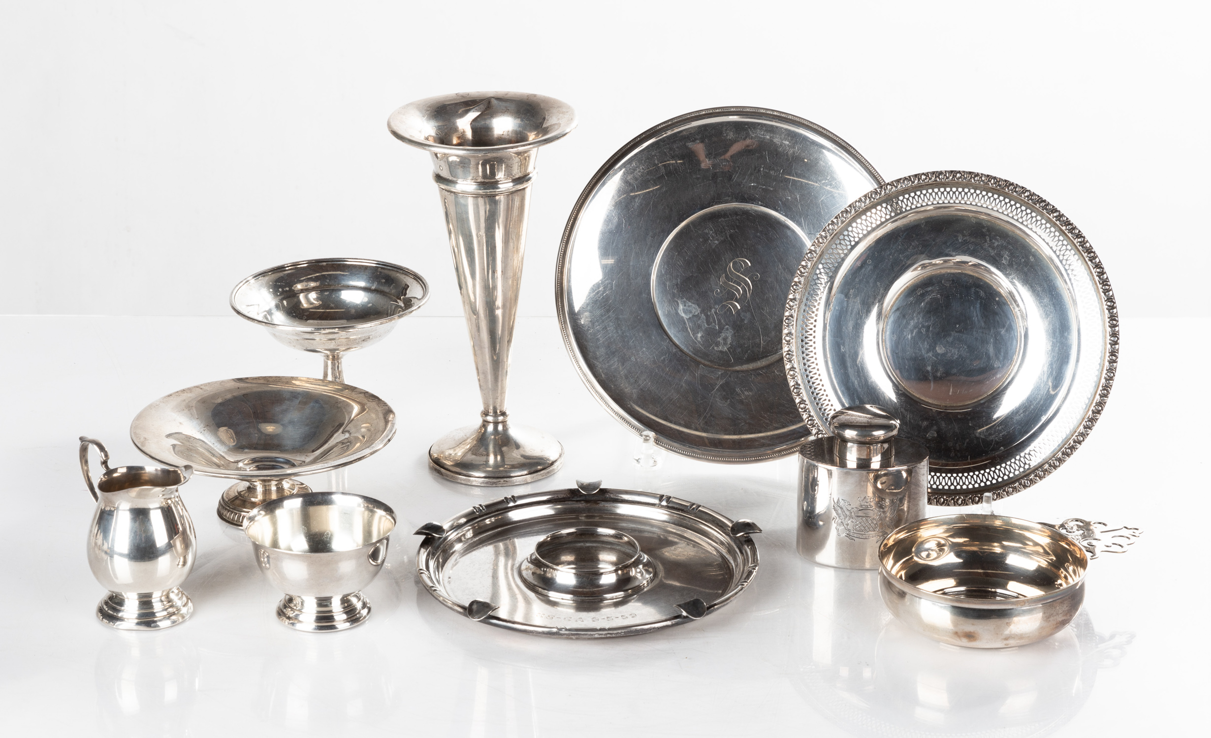 GROUP OF STERLING AND SILVER-PLATE Weighable