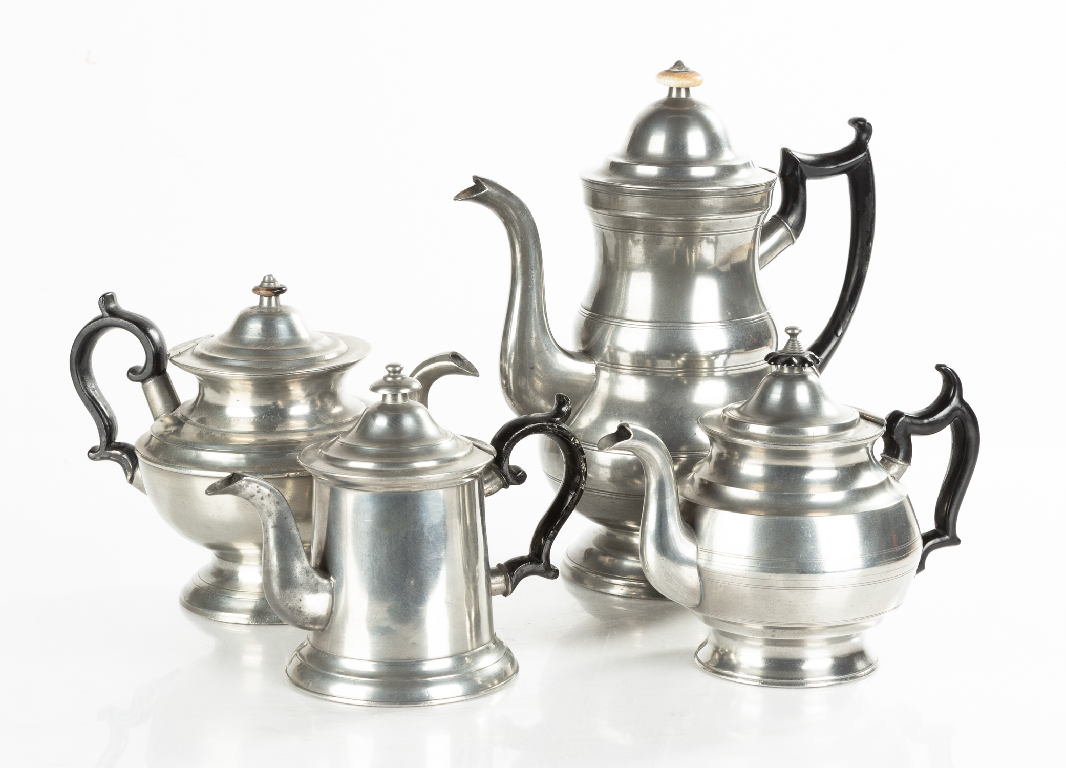 FOUR 19TH CENTURY PEWTER COFFEE