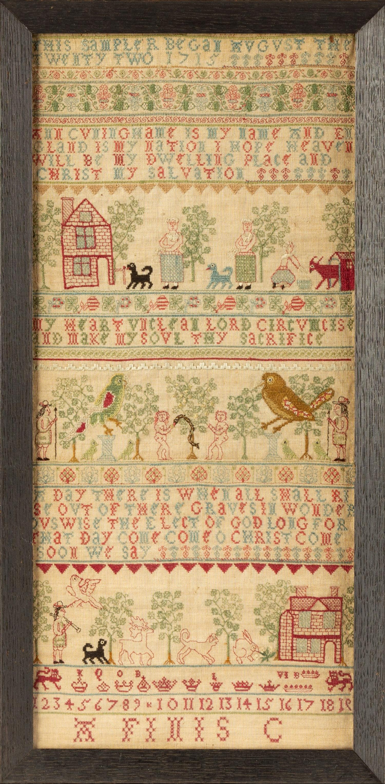 1715 SAMPLER WITH ADAM AND EVE 1716
