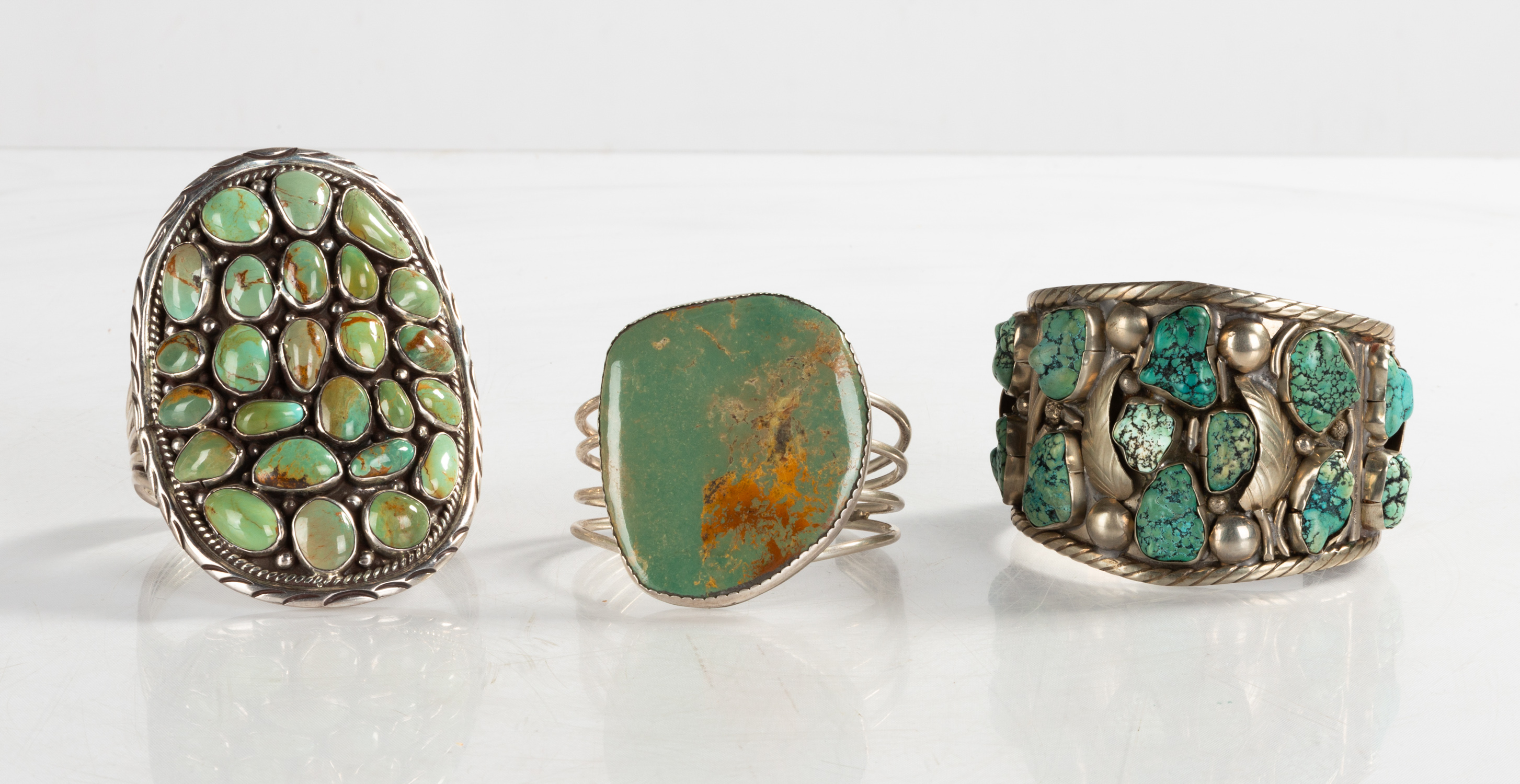 (3) NAVAJO SILVER & GREEN TURQUOISE