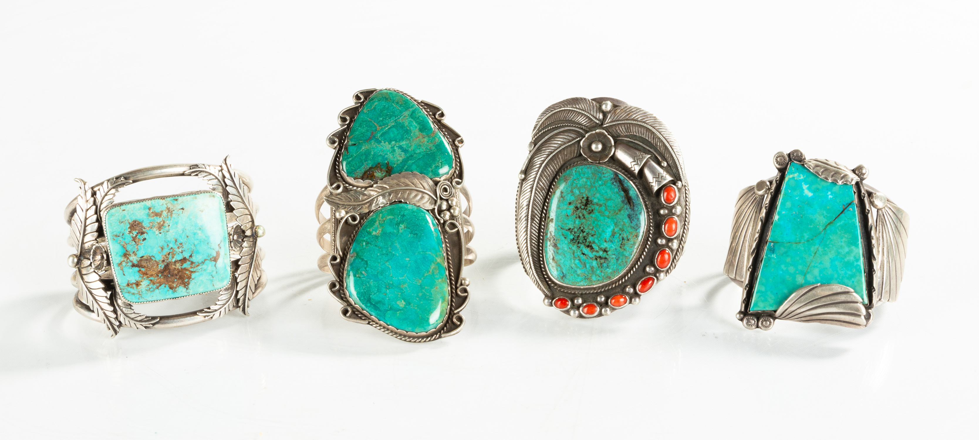 (4) NAVAJO TURQUOISE & CORAL BRACELET