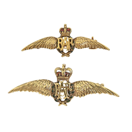 Two 9ct gold and enamel Royal Air Force