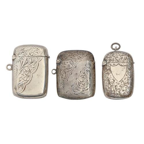 Three Edwardian silver vesta cases,