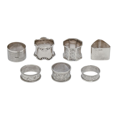 Seven silver napkin rings, Victorian