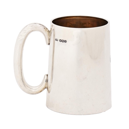 A George VI silver mug, can shaped,