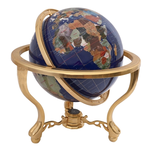 A terrestrial mineral globe, in giltmetal