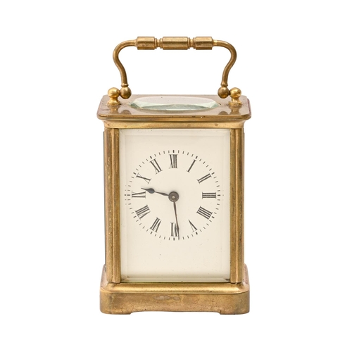 A French brass carriage timepiece,