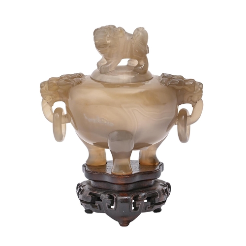 A Chinese agate vessel and cover,