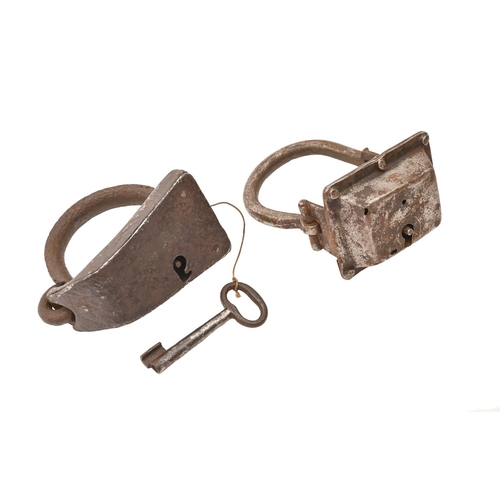 Two crude iron padlocks, probably blacksmith-made,
