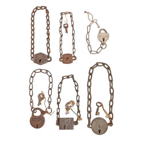 Six various chain padlocks, 19th / early
