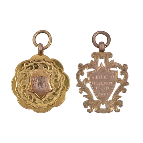 Two 9ct gold football prize watch fob