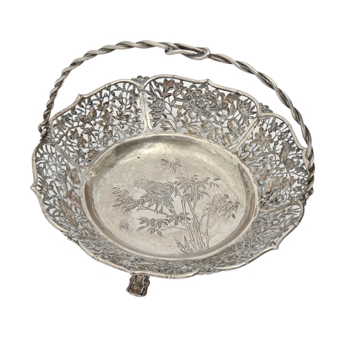A Chinese pierced silver basket,