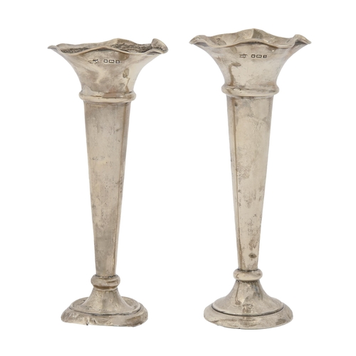 A pair of George V silver vases,