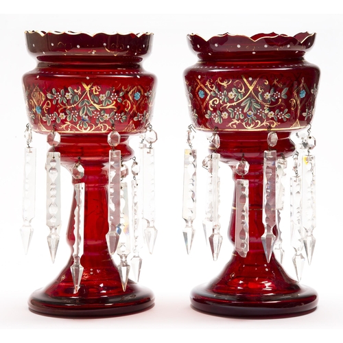 A pair of Bohemian ruby flashed, enamelled