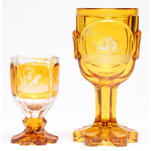 Two Bohemian amber flashed glass