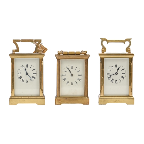 A French brass carriage timepiece, with