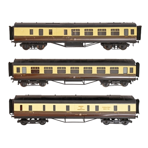 Three 7mm finescale GWR twin bogie corridor